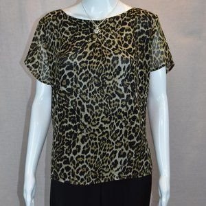 Rafaella Petite L Leopard Print Sheer Sleeve Lined Blouse